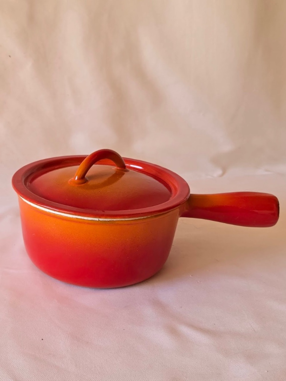 Vintage Descoware Belgium Flame Orange Cast Iron Saucepan With Lid 7-A 16 FE